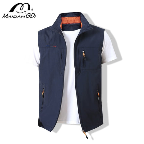 MAIDANGDI Men's Waistcoat  Jackets Vest 2020 Summer New Solid Color Stand Collar  Climbing Hiking Work Sleeveless With Pocket